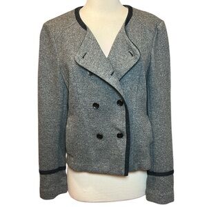 Loft Ann Taylor Gray Black Military Inspired Double Breasted Jacket size Large